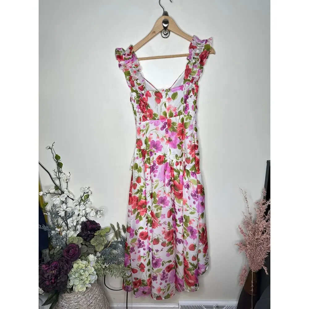 ABERCROMBIE & FITCH Ruffle Strap High-Low Maxi Dress Pink Floral Sz XS $130 {S7}